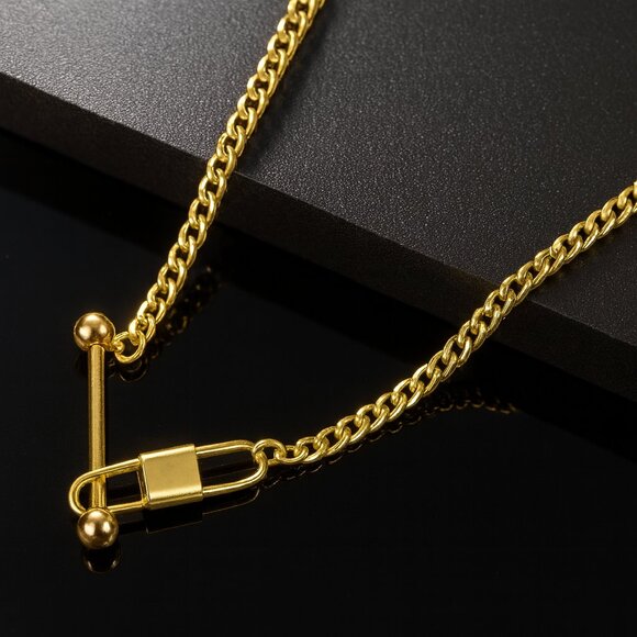 🆕Minimalist Modern Padlock Bar Necklace 18K Gold Plated Stainless Steel - Picture 8 of 9